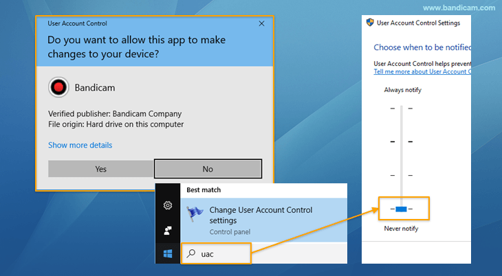 bandicam, disable uac