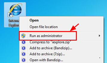 run as administrator in Internet Explorer