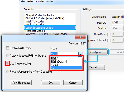 best lagarith lossless codec setting for recording