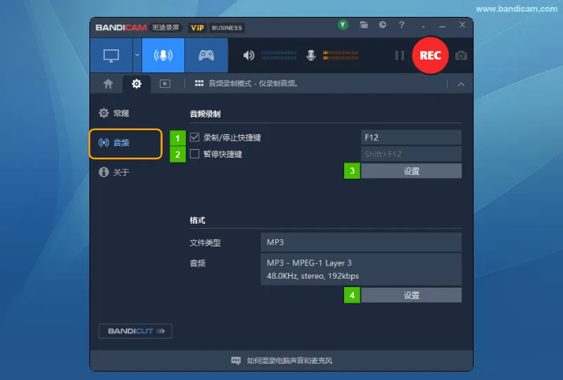 音频设置选项卡界面 - Bandicam(班迪录屏) 音频设置选项卡界面 - Bandicam(班迪录屏)