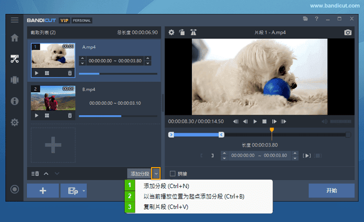 Bandicut 添加区间选项