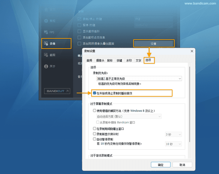在开始或停止录制时播放音效