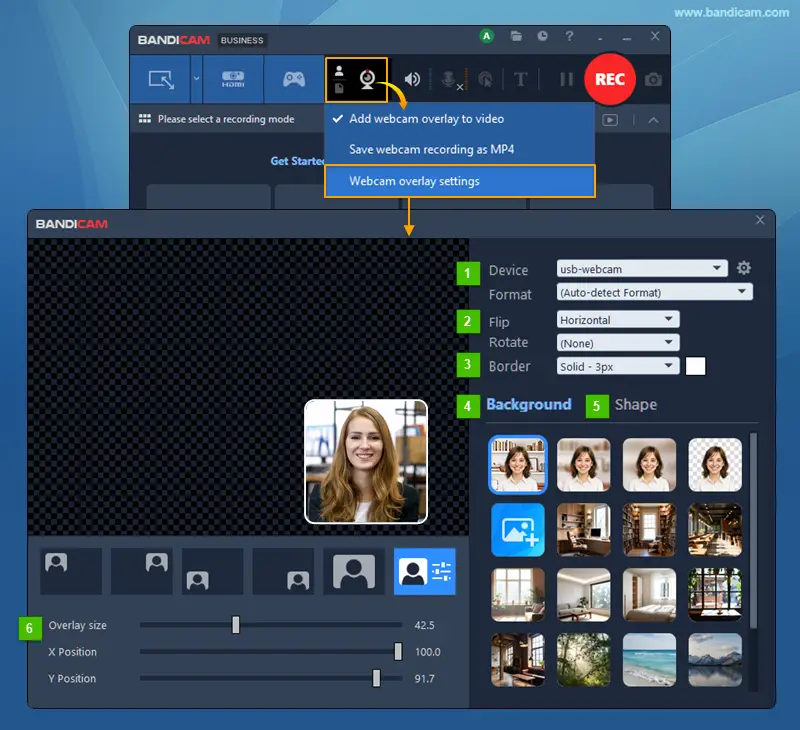 Bandicam webcam background removal workflow